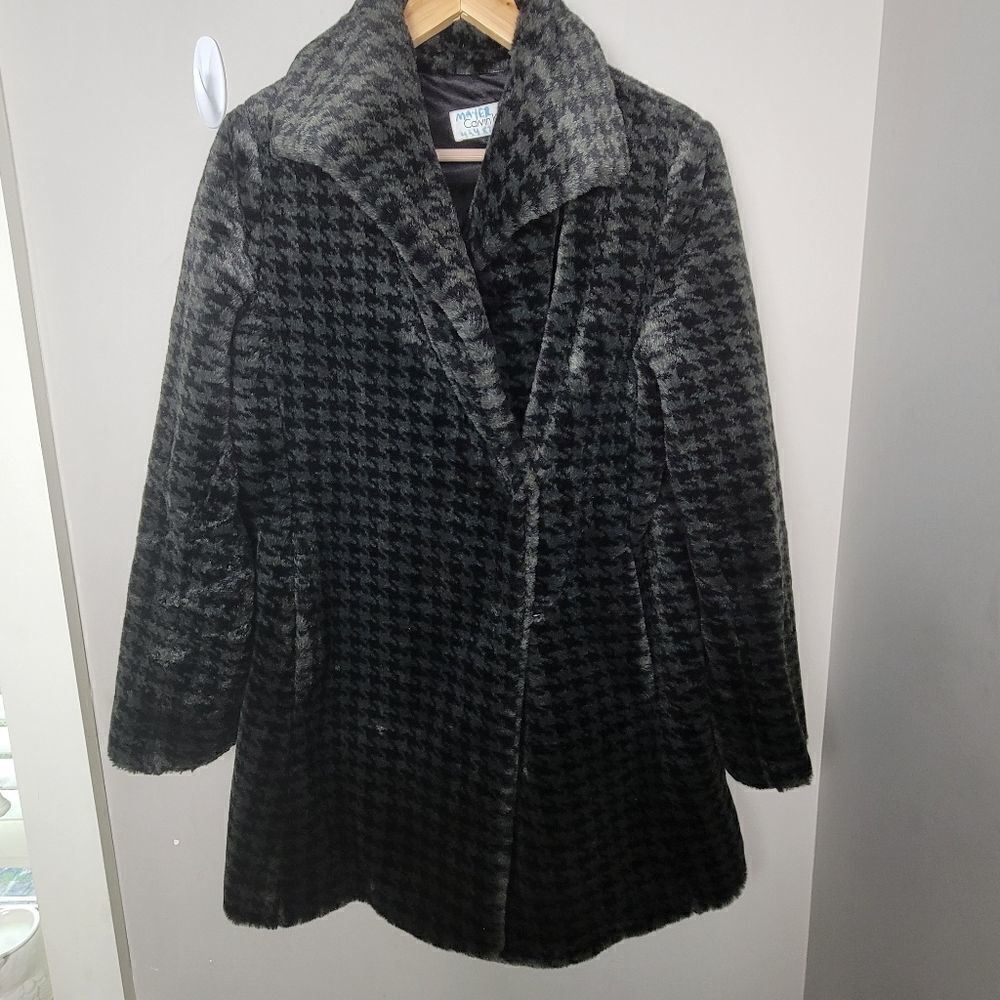 Calvin Klein Faux Fur Houndstooth Print Collared Jacket Large